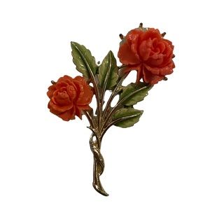 JJ Jonette Jewelry 3D Roses Brooch Pin Floral Signed